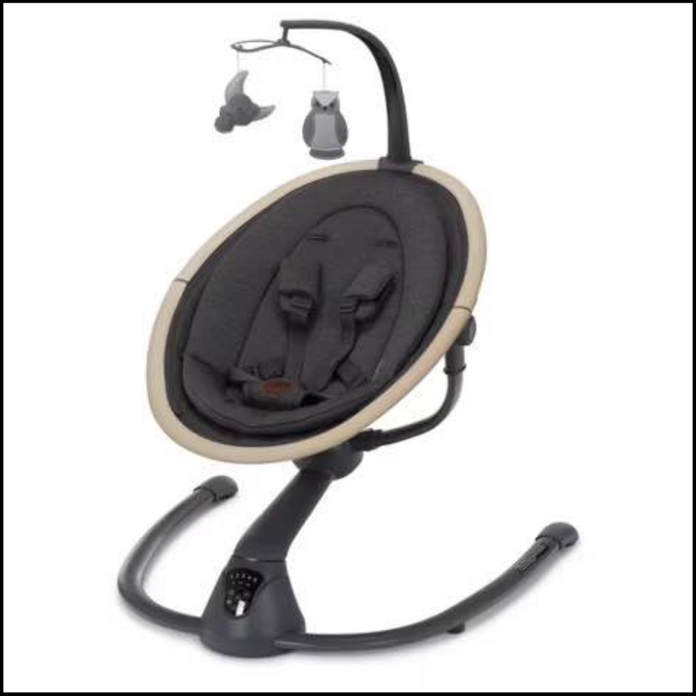 Black and Tan Baby Rocker with Mobile